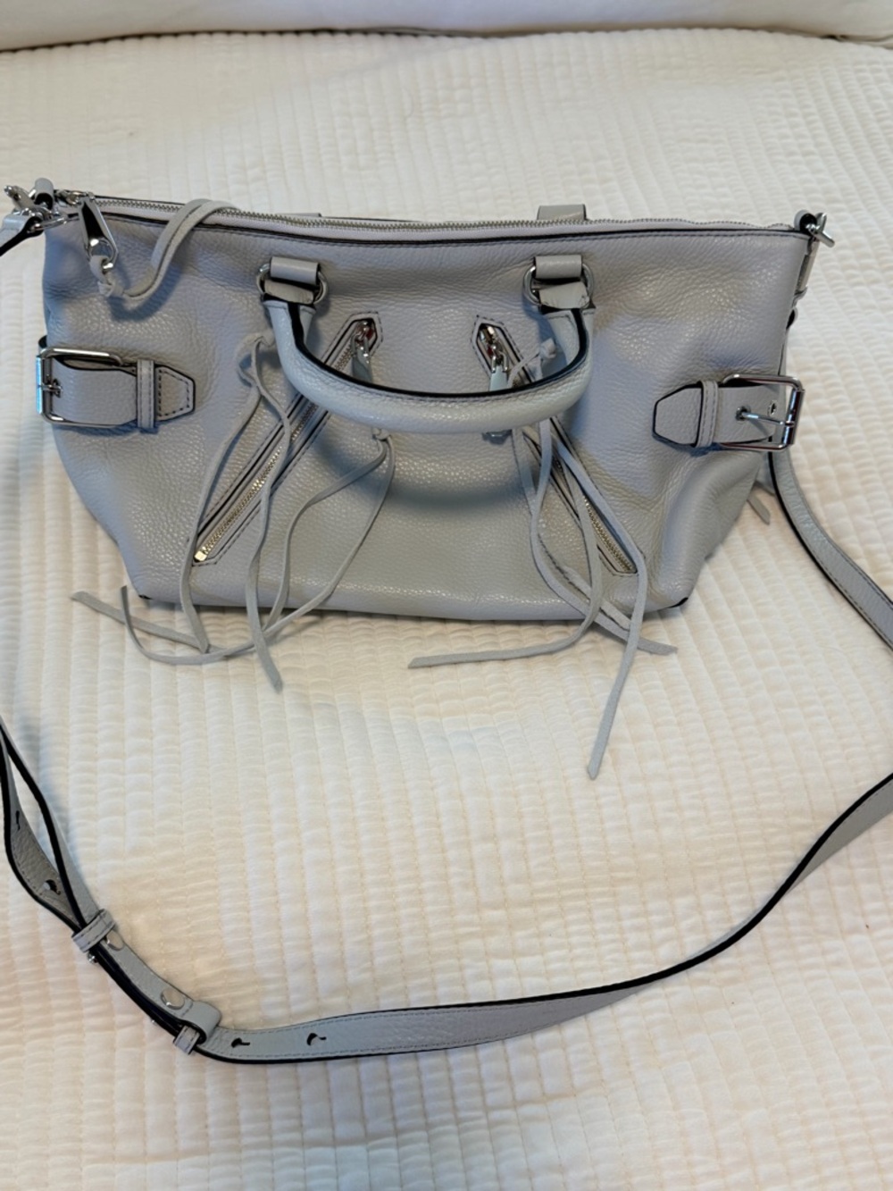 Rebecca Minkoff Light Gray Leather Satchel Shoulder Bag